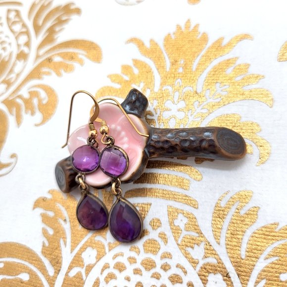 Purple amethyst gold filled dangle earrings NWT - Picture 3 of 5